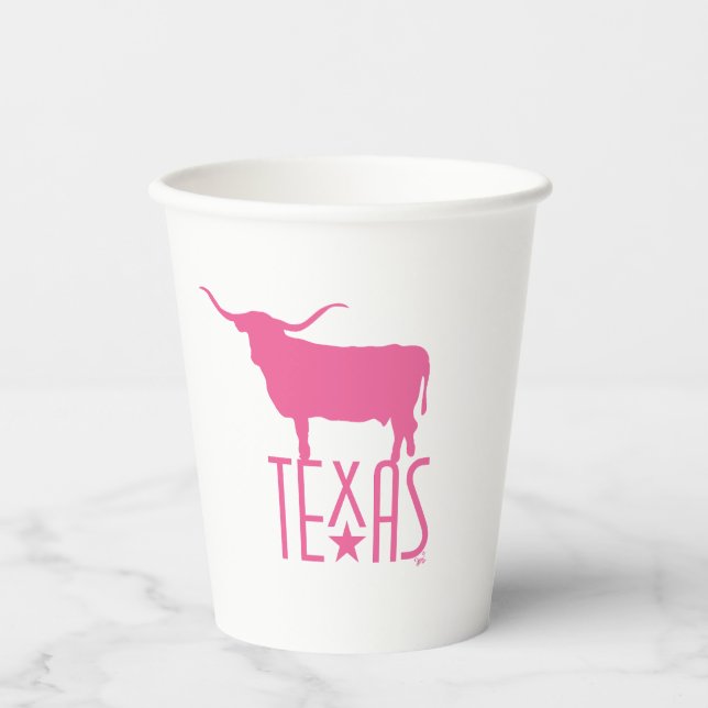 Vasos De Papel Símbolos de Texas, Longhorn, rosa (Anverso)
