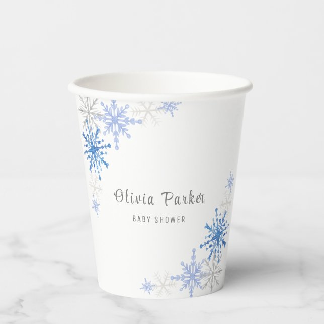 Vasos De Papel Simple acuarela Snowflakes Winter Baby Shower (Anverso)