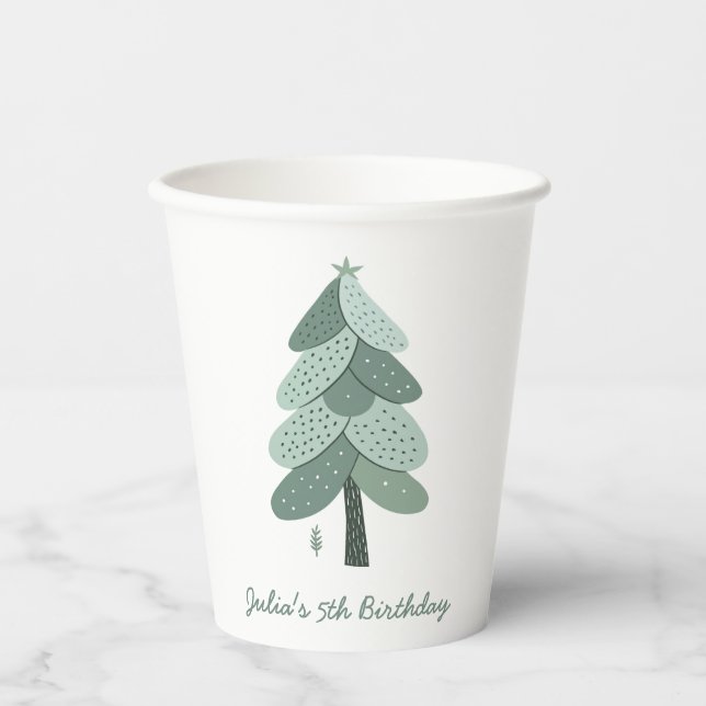 Vasos De Papel Simple árbol de Navidad Cumpleaños (Anverso)