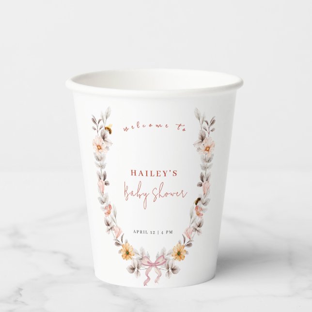 Vasos De Papel Simple Boho Wildflower Wreath Bienvenidos a Baby S (Anverso)