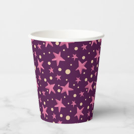 Vasos De Papel Simple Burgundy Pink Stars Space Chica Fiesta