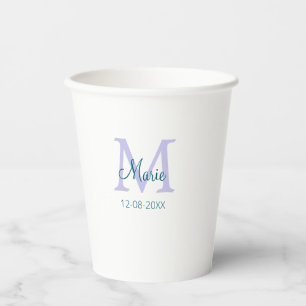 Vasos De Papel simple mínimo añadir nombre monograma púrpura fech