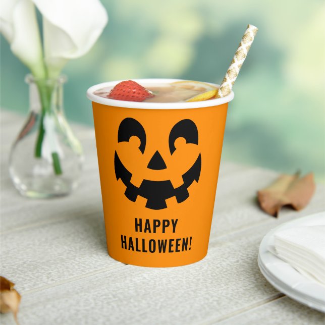 Vasos De Papel Simple negro feliz Halloween Calabaza cara Naranja (in situ)