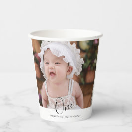 Vasos De Papel Simple Typography Photo First Birthday