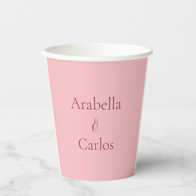 Vasos de papel simples para novia y novio en rosa  (Anverso)