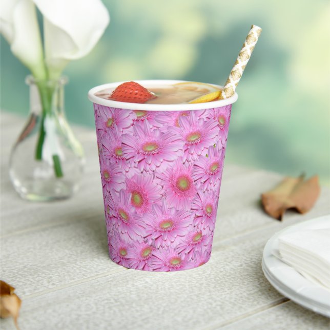 Vasos De Papel Sinfonía de Gerberas Rosadas, (in situ)