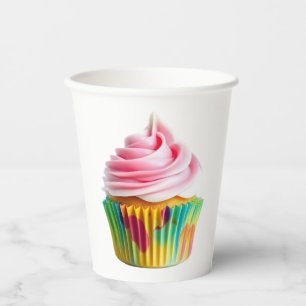 Vasos De Papel Single Cupcake with Pink and White Frosting