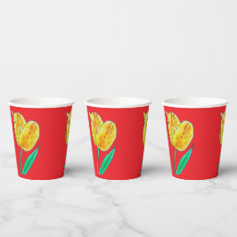 Vasos De Papel Single Yellow Tulip Red Highlights Paper Cup