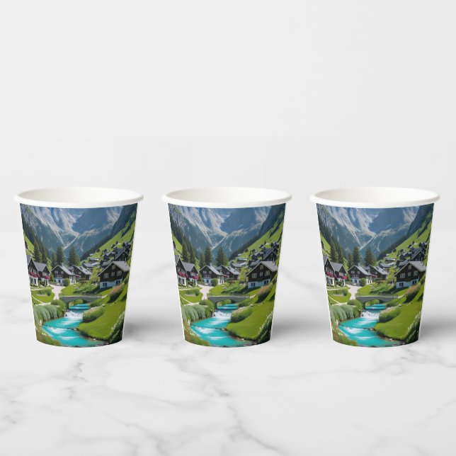Vasos De Papel "Sip in the Swiss Serenity - Aldea alpina (Multi)