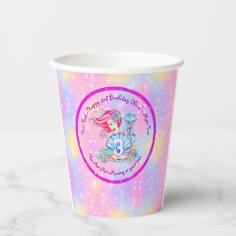 Vasos De Papel Sirena 3er cumpleaños Cambio Editar Texto Personal