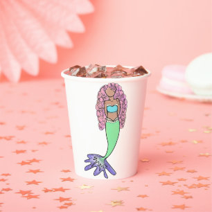 Vasos De Papel sirena arcoíris rosa azul morado verde negro rizad