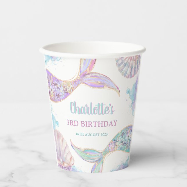 Vasos De Papel Sirena bajo el mar Tercer cumpleaños (Anverso)