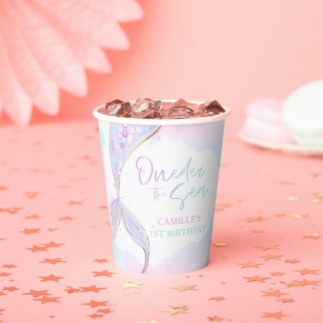 Vasos De Papel Sirena Primera Fiesta de Cumpleaños ONE der The Se (in situ)