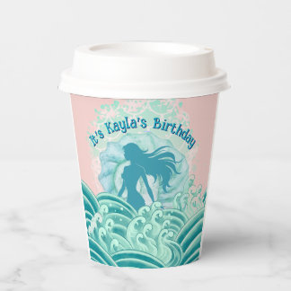 Vasos De Papel Sirena Rosa Verde Azul Cumpleaños Fiesta Niña