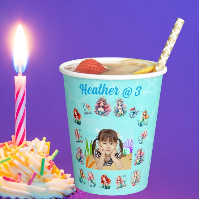 Vasos De Papel Sirenas bajo el mar Foto niños Fiesta de cumpleaño (Subido por el creador)
