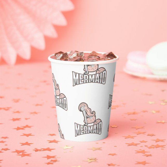 Vasos De Papel Sirenas de fiesta Copas de papel rosa de cumpleaño (in situ)