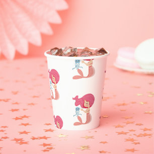 Vasos De Papel Sirenas rosadas piratas fiesta