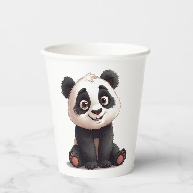 Vasos De Papel Sitting Panda Bear Cartoon Illustration Artwork (Anverso)