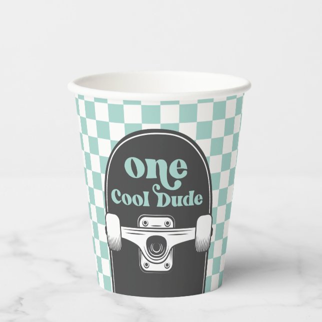 Vasos De Papel Skateboard One Cool Dude cumpleaños 1 (Anverso)