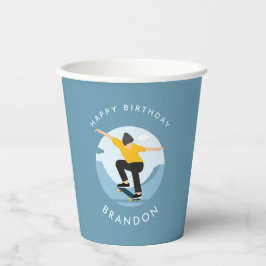 Vasos De Papel Skater Skateboarding Silhouette Nombre Niños Cumpl