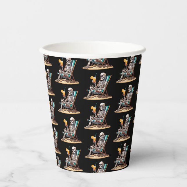 Vasos De Papel Skeleton Beach Lounging Halloween (Anverso)