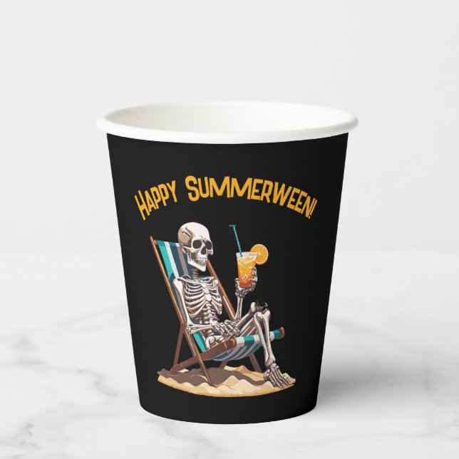 Vasos De Papel Skeleton Beach Lounging Halloween (Anverso)