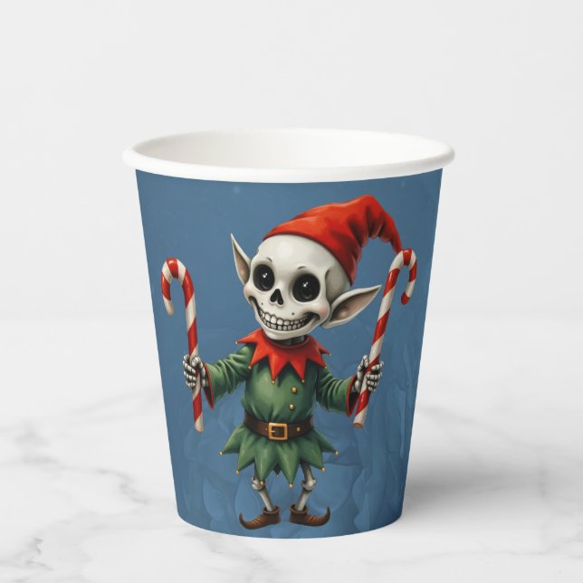 Vasos De Papel Skeleton Christmas Elf – Creepy Cute Dark Holiday  (Anverso)