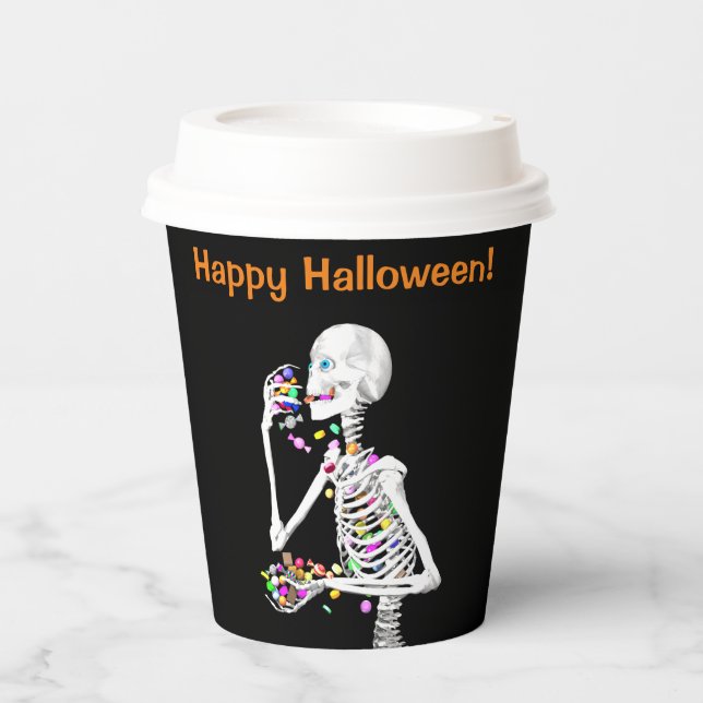 Vasos De Papel Skeleton comiendo dulces de Halloween (Anverso)