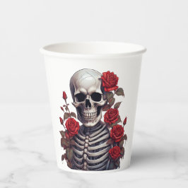Vasos De Papel Skeleton con rosas rojas