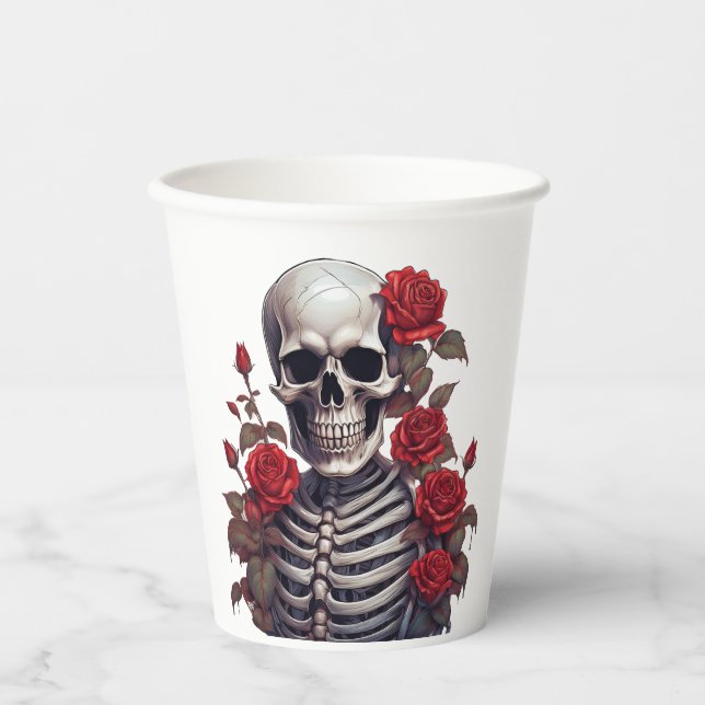 Vasos De Papel Skeleton con rosas rojas (Anverso)