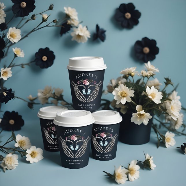 Vasos De Papel Skeleton gótico Manos Corazón Bebé Ducha (Gothic Skeleton Hands Heart Baby Boy Shower Paper Cups)