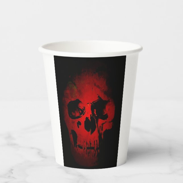 Vasos De Papel Skeleton Rojo Fantasía Arte Fuerte Metalizado (Anverso)