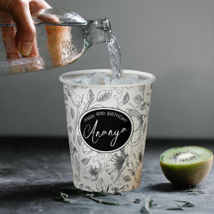 Vasos De Papel Sketched Floral Outline Pattern Gray/Wht ID939