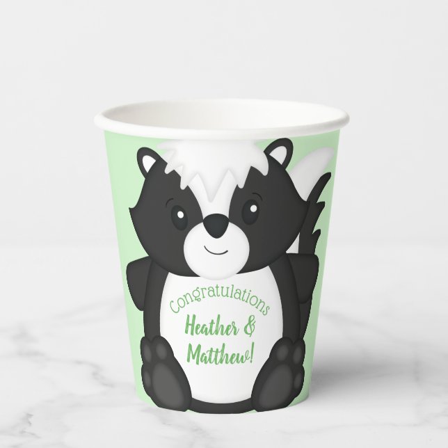 Vasos De Papel Skunk Baby Shower Green (Anverso)