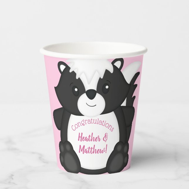 Vasos De Papel Skunk Baby Shower Pink (Anverso)