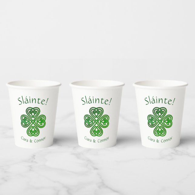 Vasos De Papel Sláinte Green Celtic Irlandés Shamrock Name (Multi)