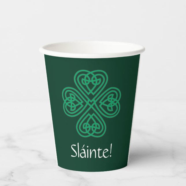 Vasos De Papel Sláinte irlandés Shamrock Green Celcky Clover (Anverso)