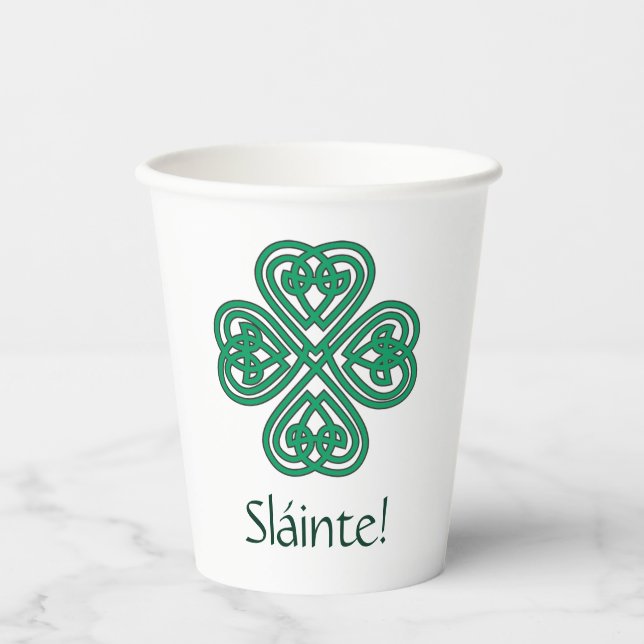 Vasos De Papel Sláinte irlandés Shamrock Green Celus Lucky Clover (Anverso)