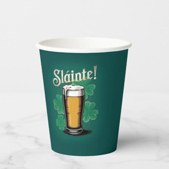 Vasos De Papel ¡Slàinte! Pinta de cerveza del Día de San Patricio (Anverso)