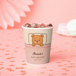 Vasos De Papel Sleepy Teddy Bear Light Baby Shower Rosa