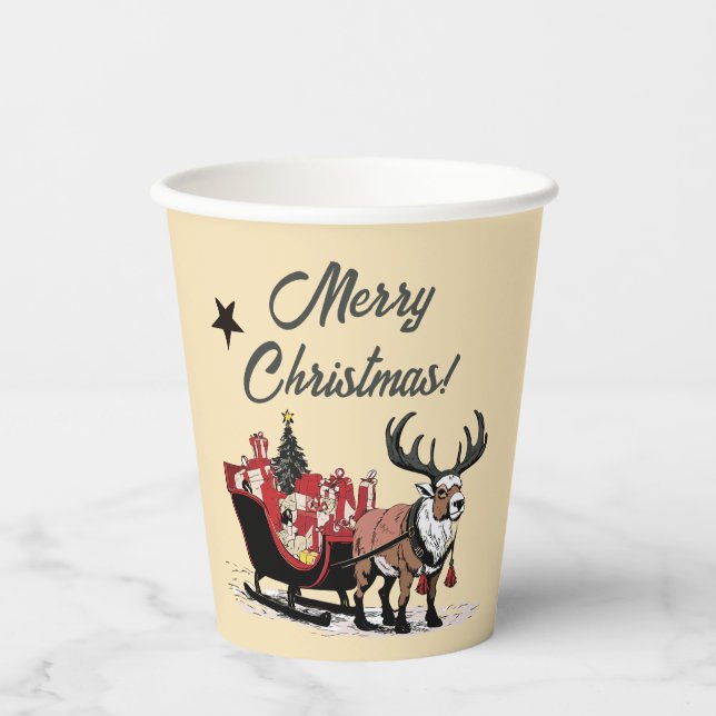 Vasos De Papel Sleigh de Retro Santa (Anverso)