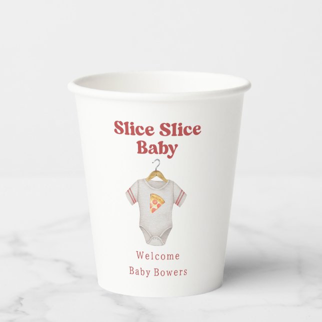 Vasos De Papel Slice Slice Baby Shower Pizza Neutral Bodysuit (Anverso)