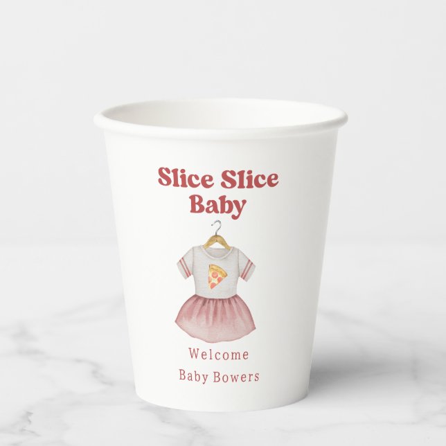 Vasos De Papel Slice Slice Baby Shower Pizza Neutral Bodysuit (Anverso)