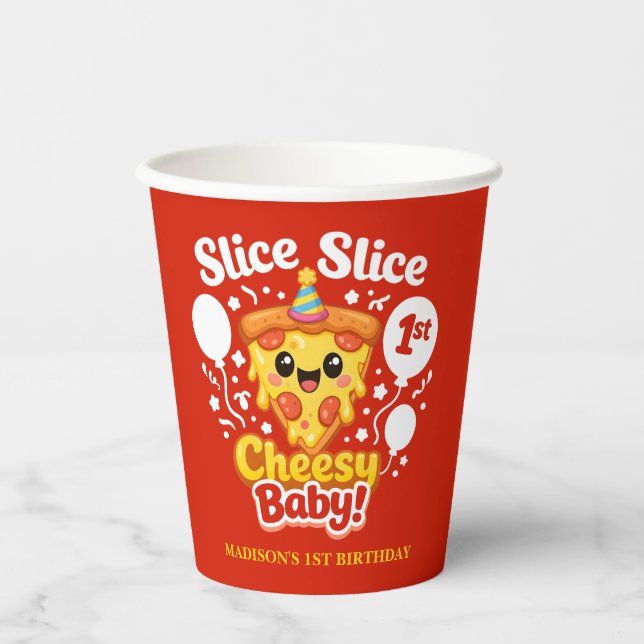 Vasos De Papel Slice Slice Cheesy Baby Pizza 1st Birthday (Anverso)