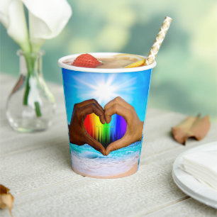 Vasos De Papel SlipperyJoe gradiente de corazón de arcoíris vívid