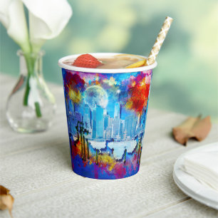 Vasos De Papel SlipperyJoe NYC grafiti luna rodeada de remolinos 