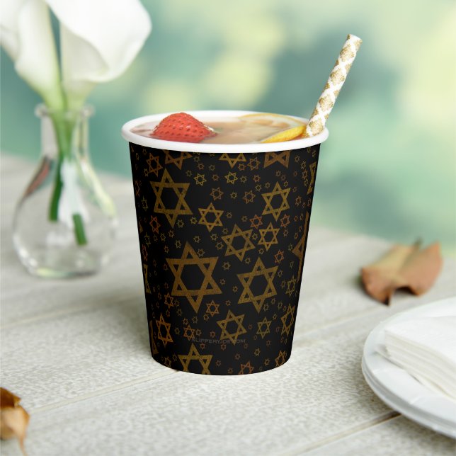 Vasos De Papel SlipperyJoe's Estrella de David temática de Hanukk (in situ)