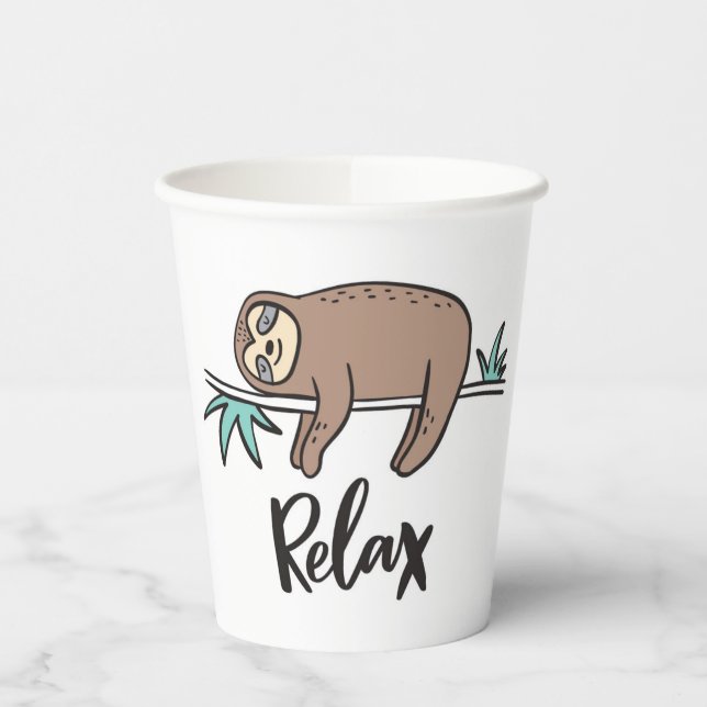 Vasos De Papel Sloth dice Relax (Izquierda)