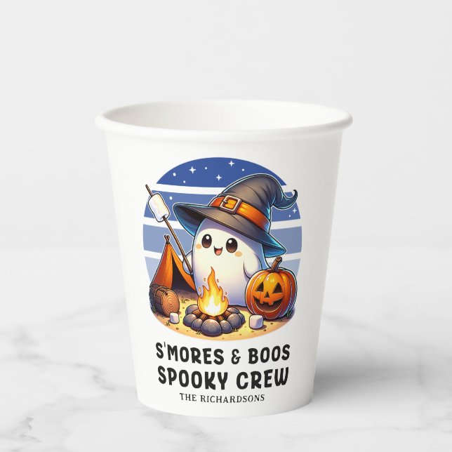 Vasos De Papel Smores Boos Spooky Crew Camping Ghost Halloween (Anverso)