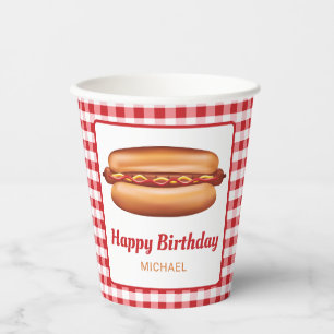 Vasos De Papel Snack De Perro Caliente En Red Gingham Feliz Cumpl
